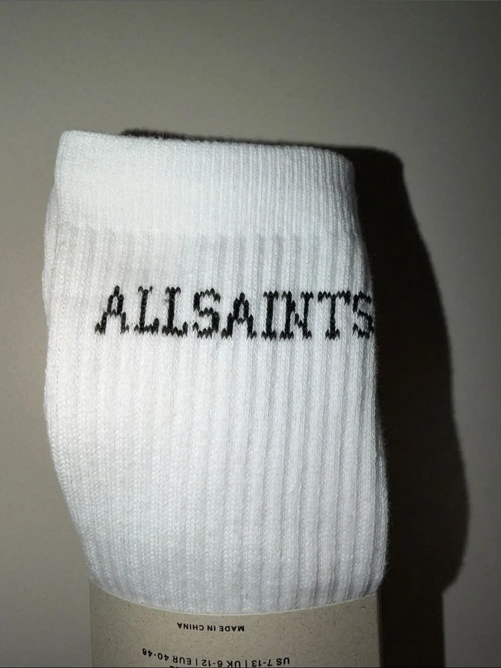 ALL SAINTS Men’s 3 Pack White Black Logo Cotton Blend Crew Socks